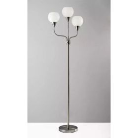 Floor Lamp Brushed Steel Metal Three Arm Adjustable Globes