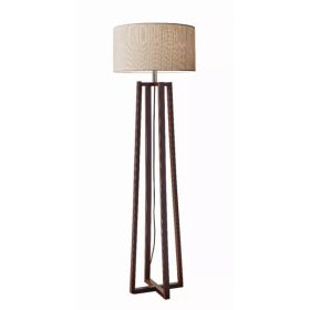 Floor Lamp Walnut Wood Finish Linen Fabric Shade