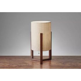 Walnut Wood Finish Cylindrical Linen Shade Table Lamp