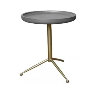 Sleek Round Gray Wood and Goldtone Side End Table 22" H