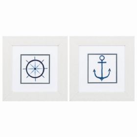 13" X 13" White Frame Sailing Set of 2