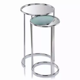 12" x 12" x 22" Buffed Nested Mirror Tables Set of 2