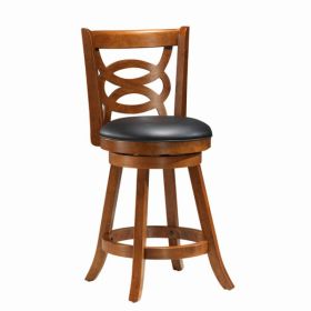 38" x 35" x 78" Oak Black Solid Wood Foam Veneer Leather Look  2Pieces Swivel Barstools