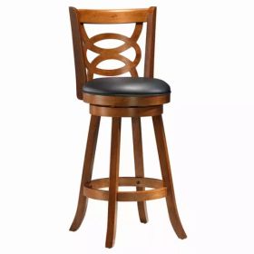 38" x 35" x 84" Oak Black Solid Wood Foam Veneer Leather Look  2Pieces Swivel Barstools