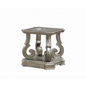 24" X 26" X 25" Antique Champagne Clear Glass Wood Poly-Resin End Table