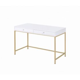 Sleek and Glossy White and Gold Office Desk