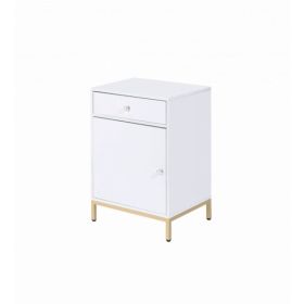 16" X 20" X 30" White High Gloss Gold Metal Wood Cabinet