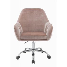 Stylish Mauve Rose Velvet Office Desk Chair on Wheels