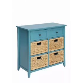 30" X 13" X 28" Teal Wood Veneer 6 Drawers Accent Chest