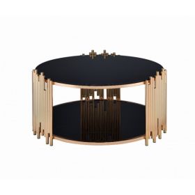 37" X 37" X 18" Black Glass And Gold Coffee Table