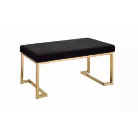Modern Rectangular Black Padded Bench with Champagne Metal Base