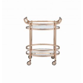 27" X 19" X 34" Clear Glass And Rose Gold Serving Cart