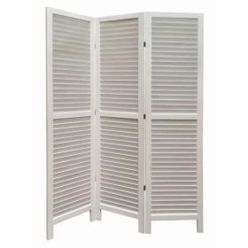 White Finish Wood Shutter 3 Panel Room Divider Screen
