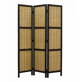 Dark Brown and Natural Willow 3 Panel Room Divider Screen