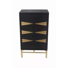 14" x 23" x 40" Black & Gold 4 Drawer  Side Table