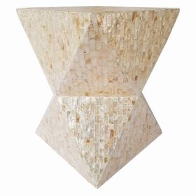 Plutus Brands Wood Stool With Capiz in Colored Wood